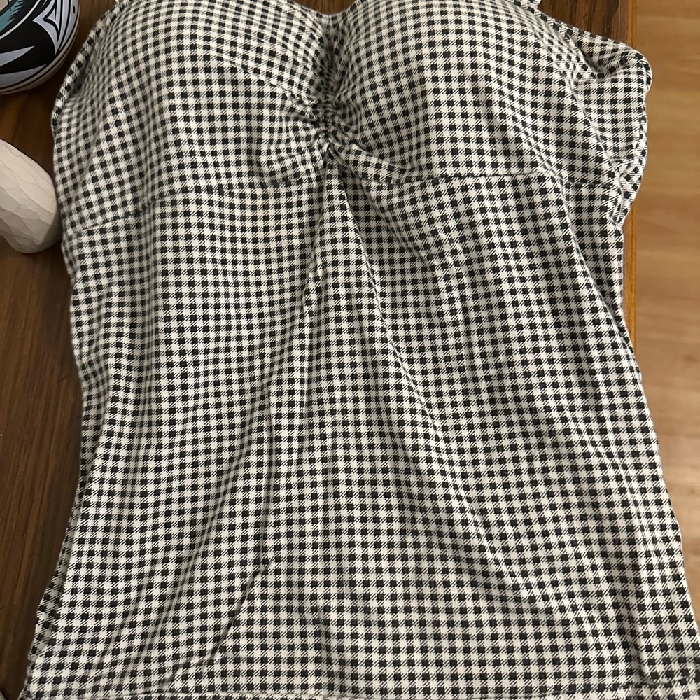 Energie Black and White Ruched Bustier Blouse